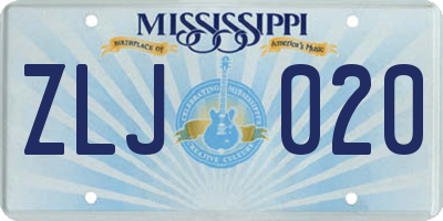 MS license plate ZLJ020