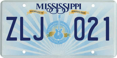 MS license plate ZLJ021