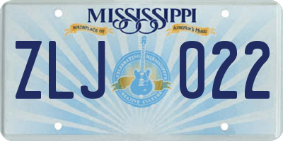 MS license plate ZLJ022