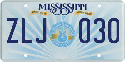 MS license plate ZLJ030