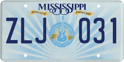 MS license plate ZLJ031