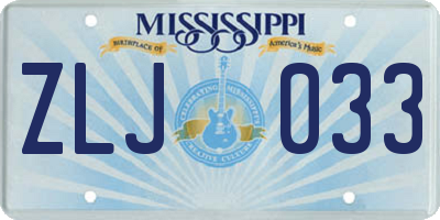 MS license plate ZLJ033