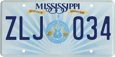 MS license plate ZLJ034