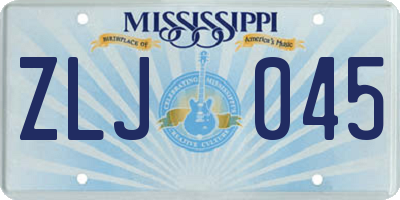 MS license plate ZLJ045