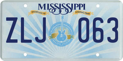 MS license plate ZLJ063