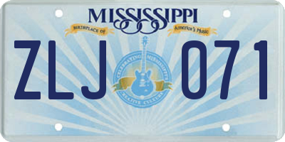 MS license plate ZLJ071