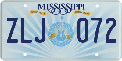 MS license plate ZLJ072