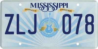 MS license plate ZLJ078