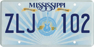 MS license plate ZLJ102