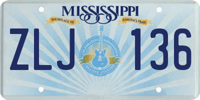 MS license plate ZLJ136