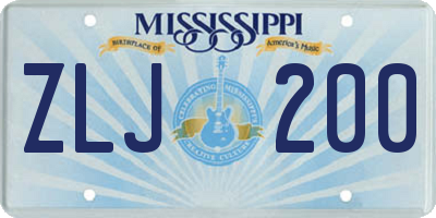 MS license plate ZLJ200