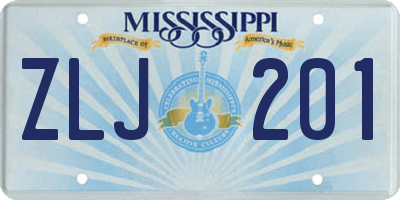 MS license plate ZLJ201