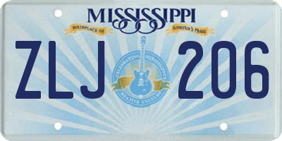 MS license plate ZLJ206
