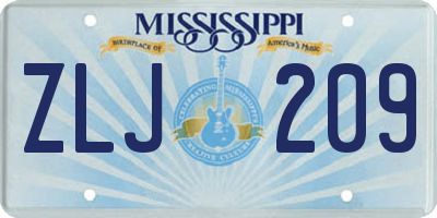 MS license plate ZLJ209