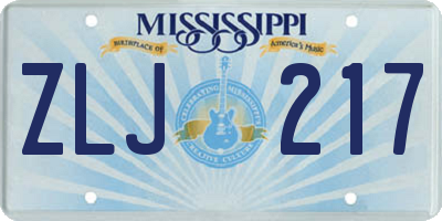 MS license plate ZLJ217