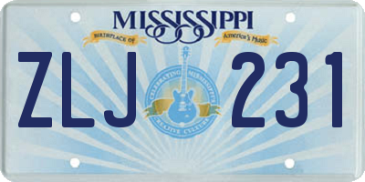 MS license plate ZLJ231