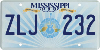 MS license plate ZLJ232