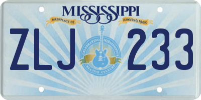 MS license plate ZLJ233