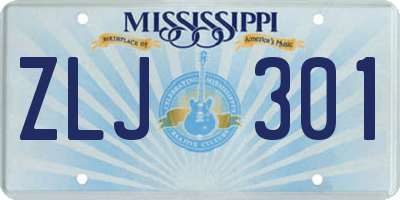 MS license plate ZLJ301