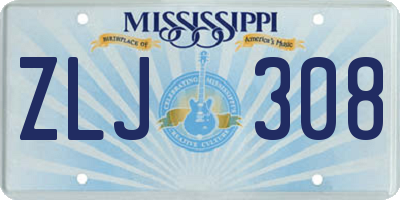 MS license plate ZLJ308