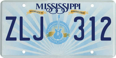 MS license plate ZLJ312