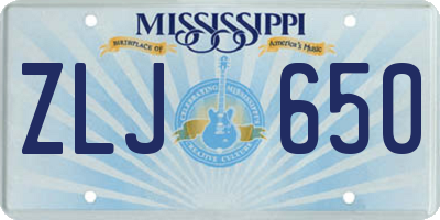 MS license plate ZLJ650