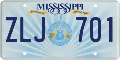 MS license plate ZLJ701