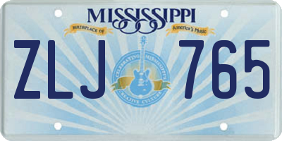 MS license plate ZLJ765