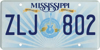 MS license plate ZLJ802