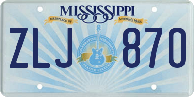 MS license plate ZLJ870