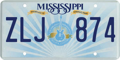 MS license plate ZLJ874