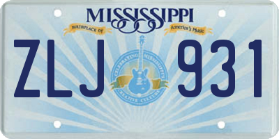 MS license plate ZLJ931