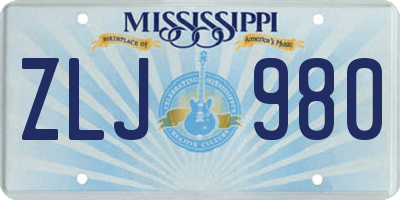 MS license plate ZLJ980