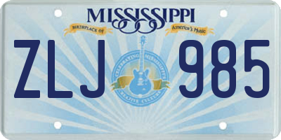 MS license plate ZLJ985