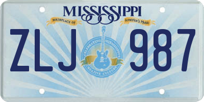 MS license plate ZLJ987