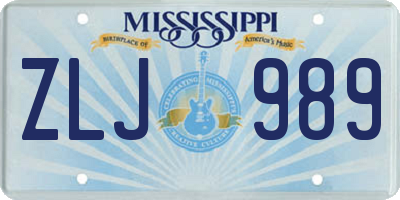 MS license plate ZLJ989