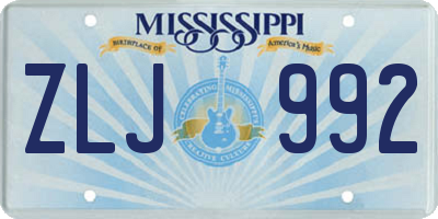 MS license plate ZLJ992