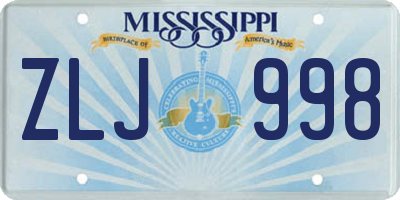 MS license plate ZLJ998