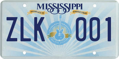 MS license plate ZLK001