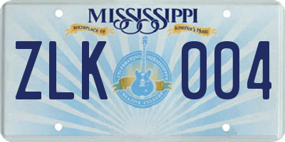 MS license plate ZLK004