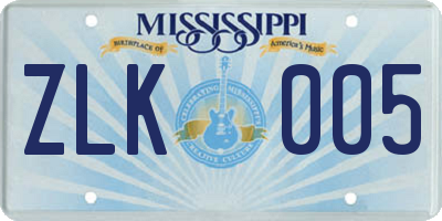 MS license plate ZLK005