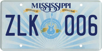 MS license plate ZLK006