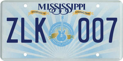 MS license plate ZLK007