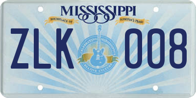 MS license plate ZLK008