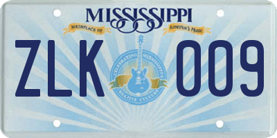 MS license plate ZLK009