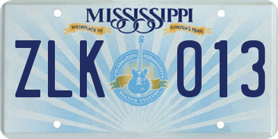MS license plate ZLK013