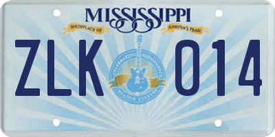 MS license plate ZLK014
