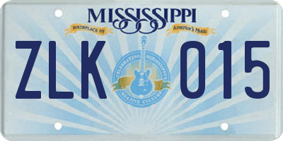 MS license plate ZLK015