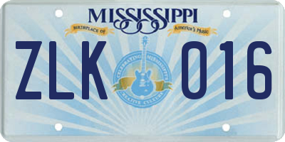 MS license plate ZLK016