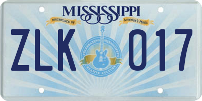 MS license plate ZLK017